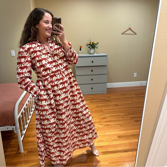 NWT Tuckernuck Pink City Prints Red Cream Block Print Tiger Maxi Dress Large - Picture 4 of 16